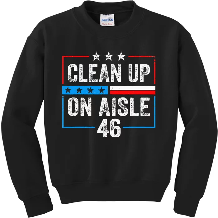 Clean Up On Aisle 46 Impeach Biden Political US America Flag Kids Sweatshirt