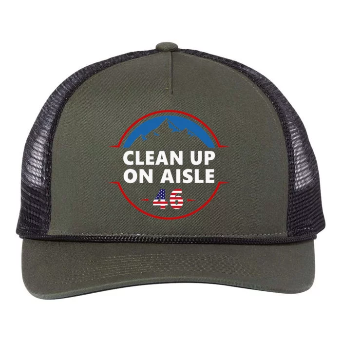 Clean Up On Aisle 46 Anti Joe Biden American Flag Trump 24 Retro Rope Trucker Hat Cap