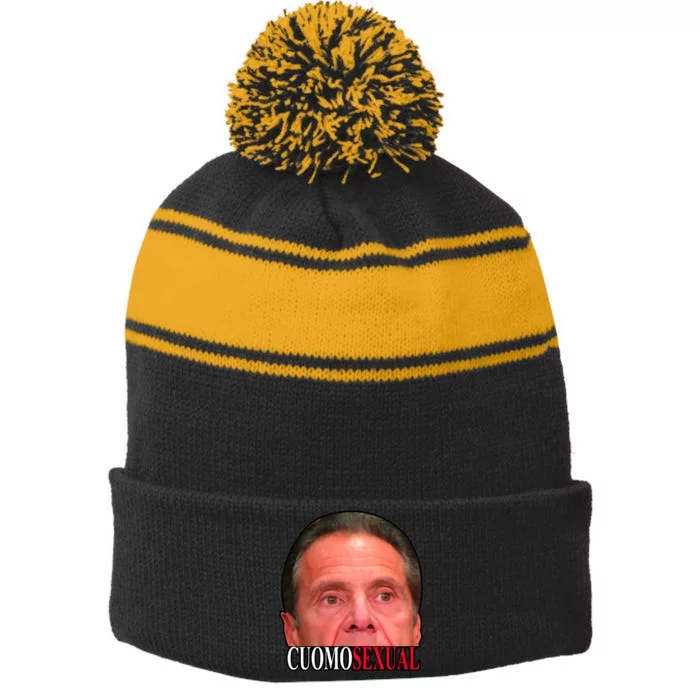 Cuomo Sexual Stripe Pom Pom Beanie