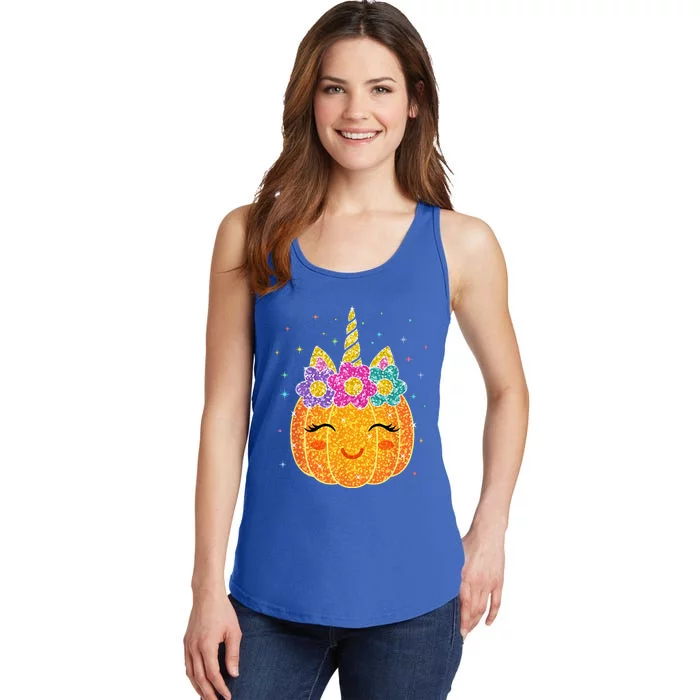 Cute Unicorn Pumpkin Halloween Thanksgiving Ladies Essential Tank