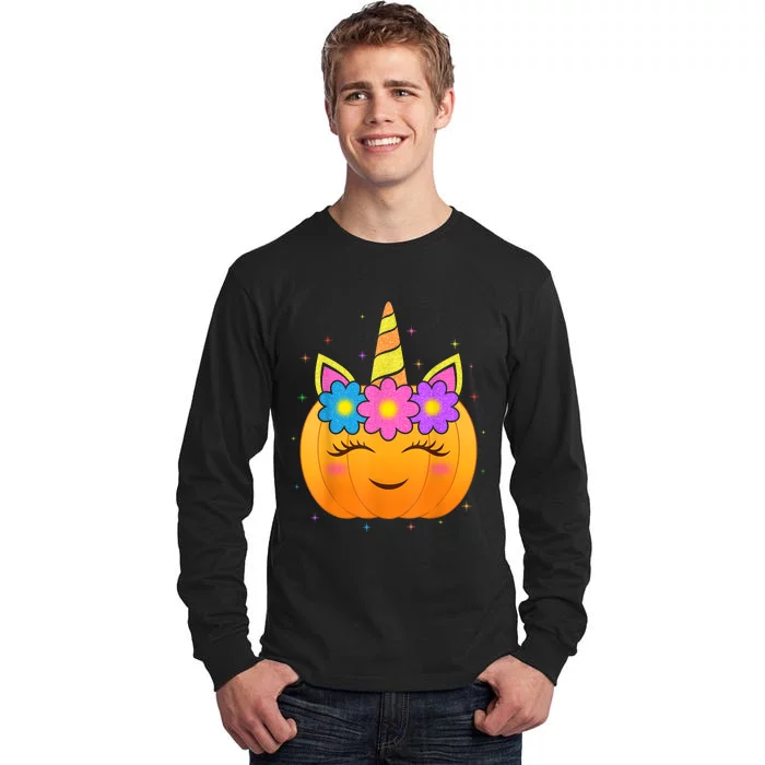 Cute Unicorn Pumpkin Girls Kids Funny Halloween Costume Tall Long Sleeve T-Shirt