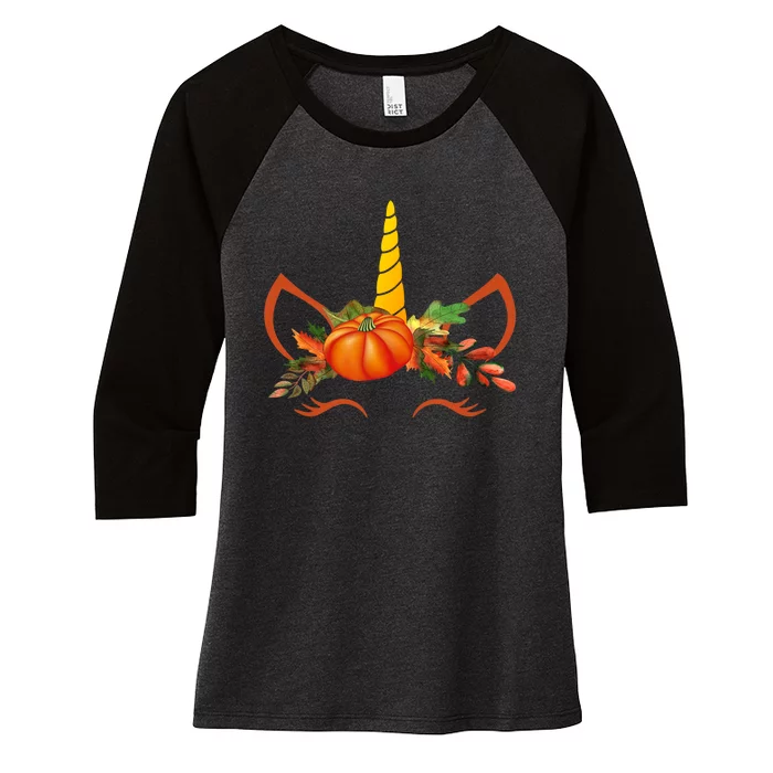 Cute Unicorn Pumpkin For Halloween Thanksgiving Women's Tri-Blend 3/4-Sleeve Raglan Shirt