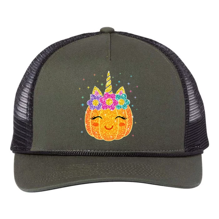 Cute Unicorn Pumpkin Halloween Thanksgiving Retro Rope Trucker Hat Cap