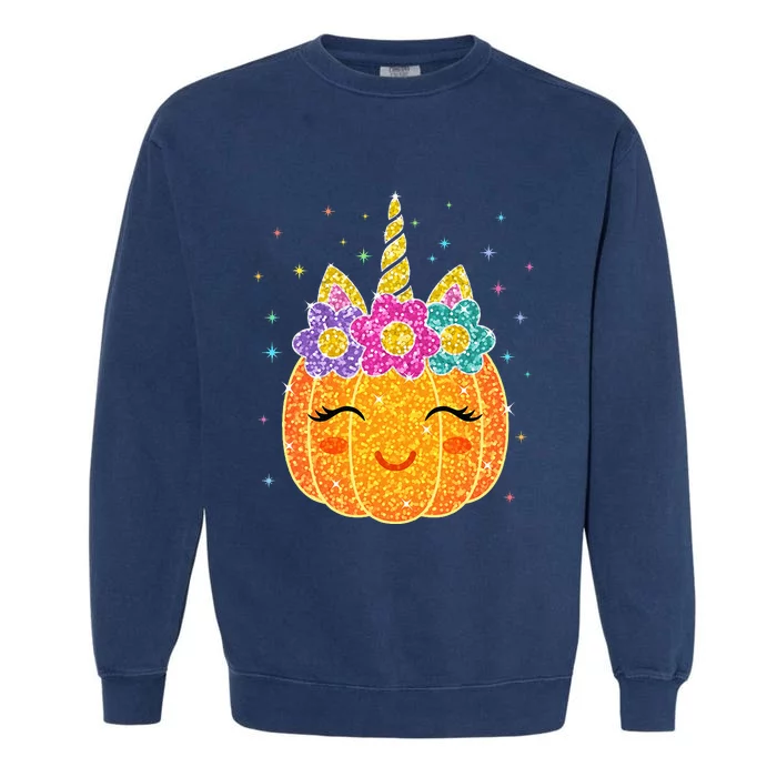 Cute Unicorn Pumpkin Halloween Thanksgiving Garment-Dyed Sweatshirt