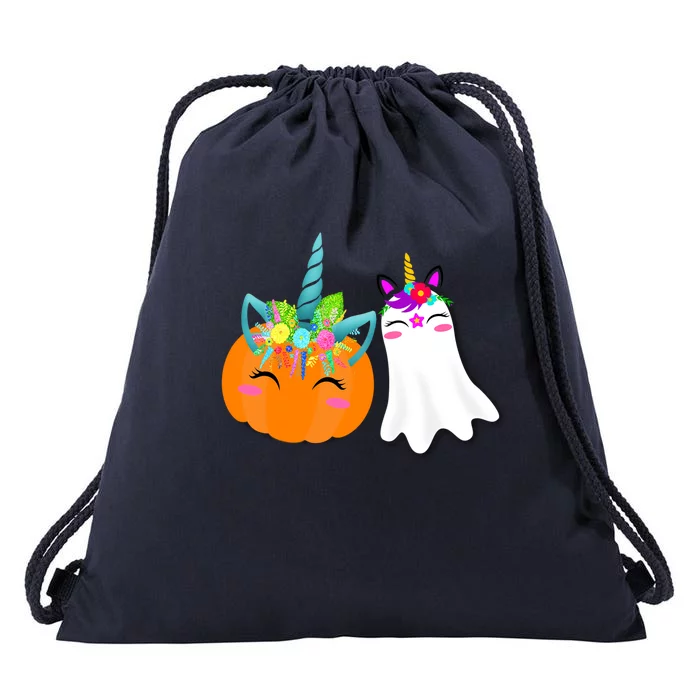 Cute Unicorn Pumpkin And Boonicorn Unicorn Ghost Halloween Gift Drawstring Bag