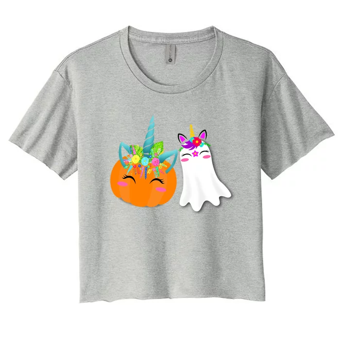 Cute Unicorn Pumpkin And Boonicorn Unicorn Ghost Halloween Gift Women's Crop Top Tee