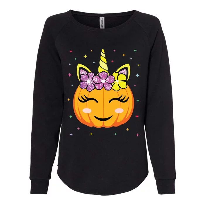 Cute Unicorn Pumpkin Halloween Thanksgiving Girls Costume Womens California Wash Sweatshirt