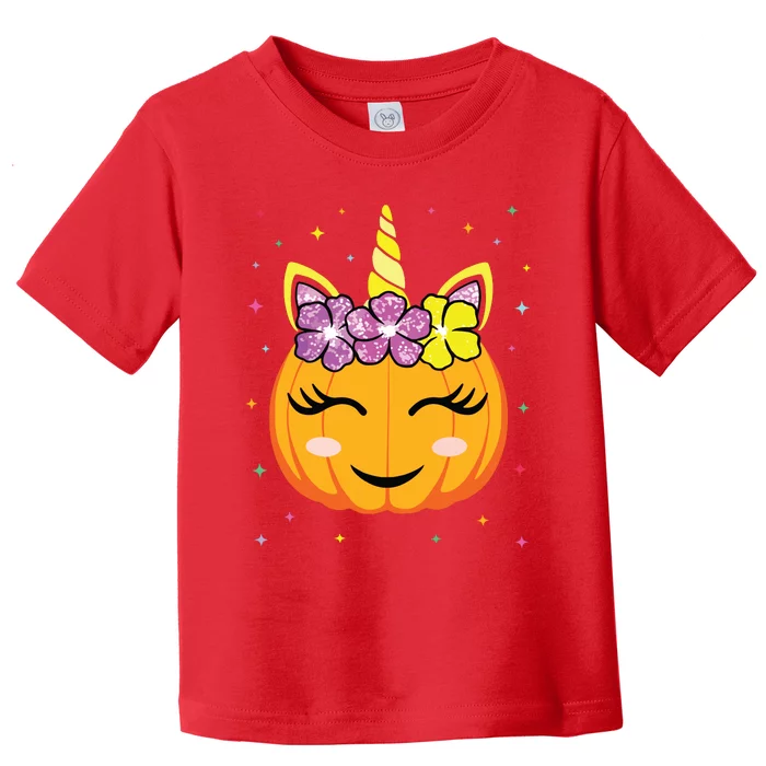 Cute Unicorn Pumpkin Halloween Thanksgiving Girls Costume Toddler T-Shirt