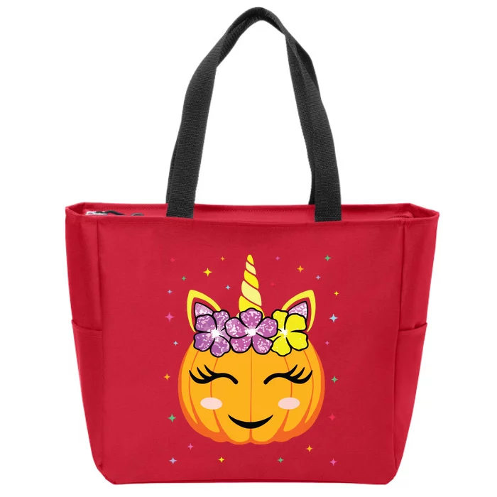 Cute Unicorn Pumpkin Halloween Thanksgiving Girls Costume Zip Tote Bag