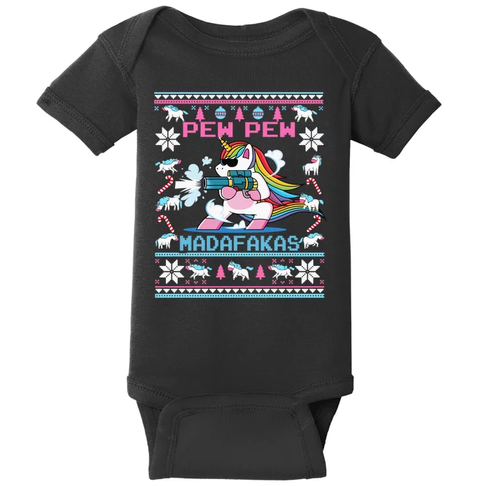 Cute Unicorn Pew Pew Madafakas Ugly Christmas Baby Bodysuit