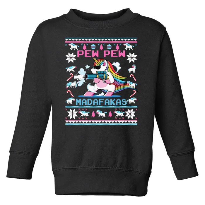 Cute Unicorn Pew Pew Madafakas Ugly Christmas Toddler Sweatshirt