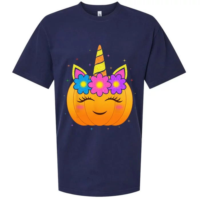 Cute Unicorn Pumpkin Girls Kids Funny Halloween Costume Sueded Cloud Jersey T-Shirt