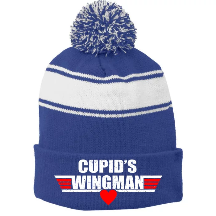 Cupid's Wingman Valentine's Day Stripe Pom Pom Beanie