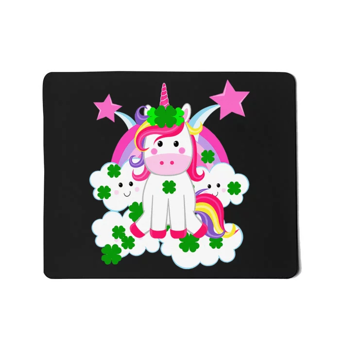 Cute Unicorn Rainbow Clouds & Stars St Patrick's Day Mousepad