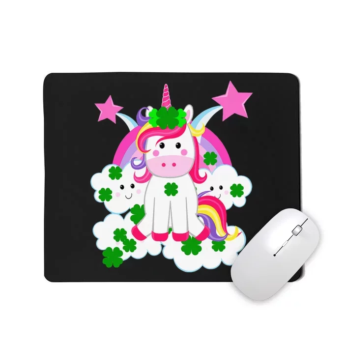 Cute Unicorn Rainbow Clouds & Stars St Patrick's Day Mousepad