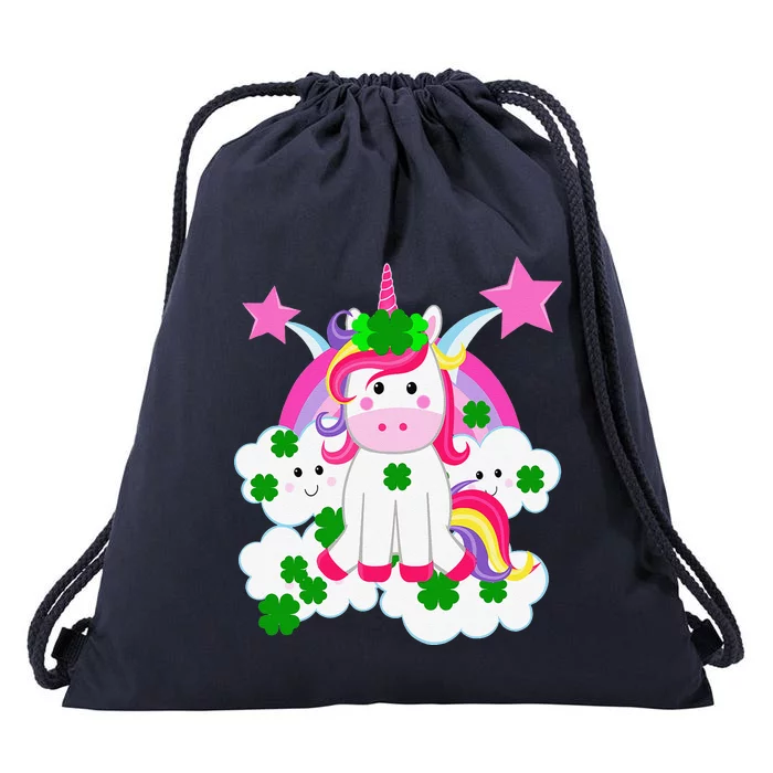 Cute Unicorn Rainbow Clouds & Stars St Patrick's Day Drawstring Bag