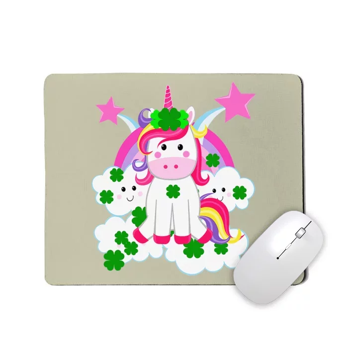 Cute Unicorn Rainbow Clouds & Stars St Patrick's Day Mousepad