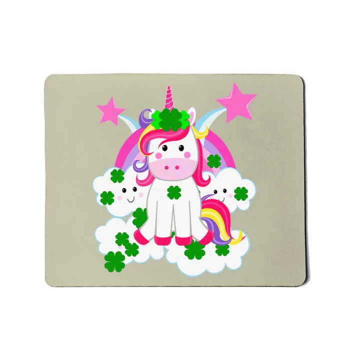 Cute Unicorn Rainbow Clouds & Stars St Patrick's Day Mousepad