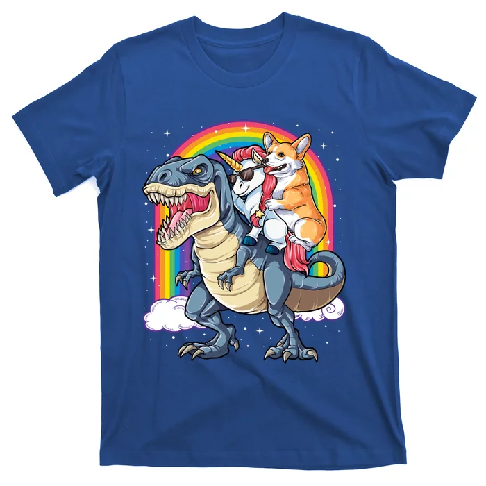 Corgi Unicorn Riding Dinosaur T Rex Funny Gift Rainbow Cool Gift T-Shirt