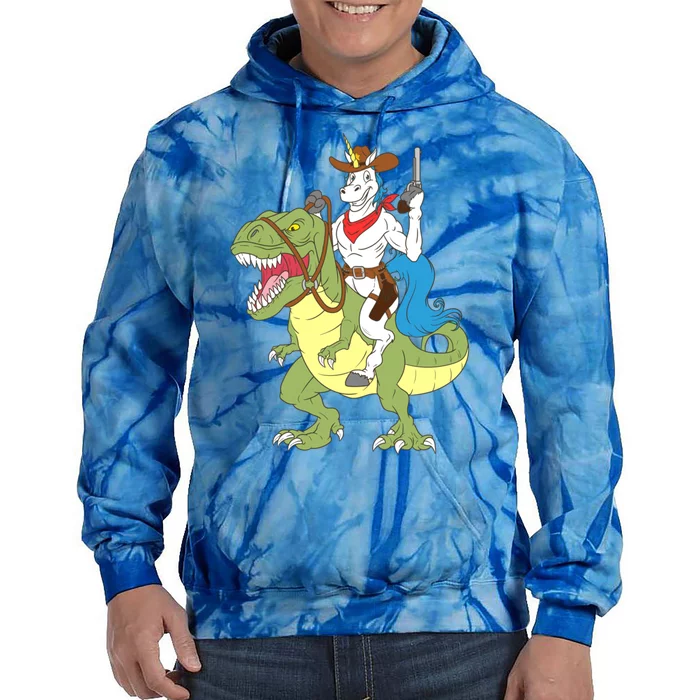 Cow Unicorn Riding Dinosaur Trex Law Sheriff Deputy Gift Tie Dye Hoodie