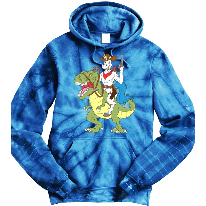 Cow Unicorn Riding Dinosaur Trex Law Sheriff Deputy Gift Tie Dye Hoodie