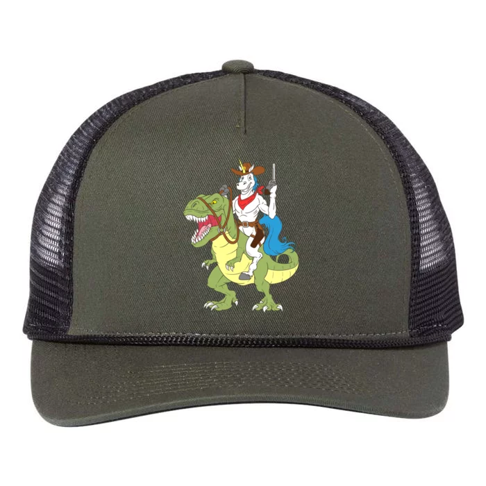 Cow Unicorn Riding Dinosaur Trex Law Sheriff Deputy Gift Retro Rope Trucker Hat Cap