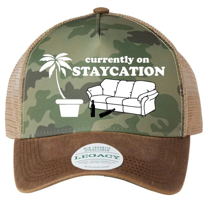 Currently On Staycation Funny Vacation Legacy Tie Dye Trucker Hat