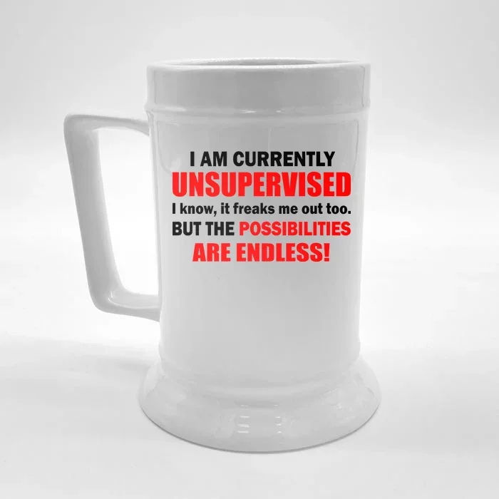 Currently Unsupervised Possibilities Are Endless Front & Back Beer Stein