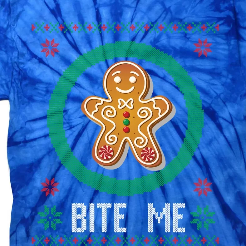 Christmas Ugly Sweater Gingerbread Cookie Funny Bite Me Gift Tie-Dye T-Shirt