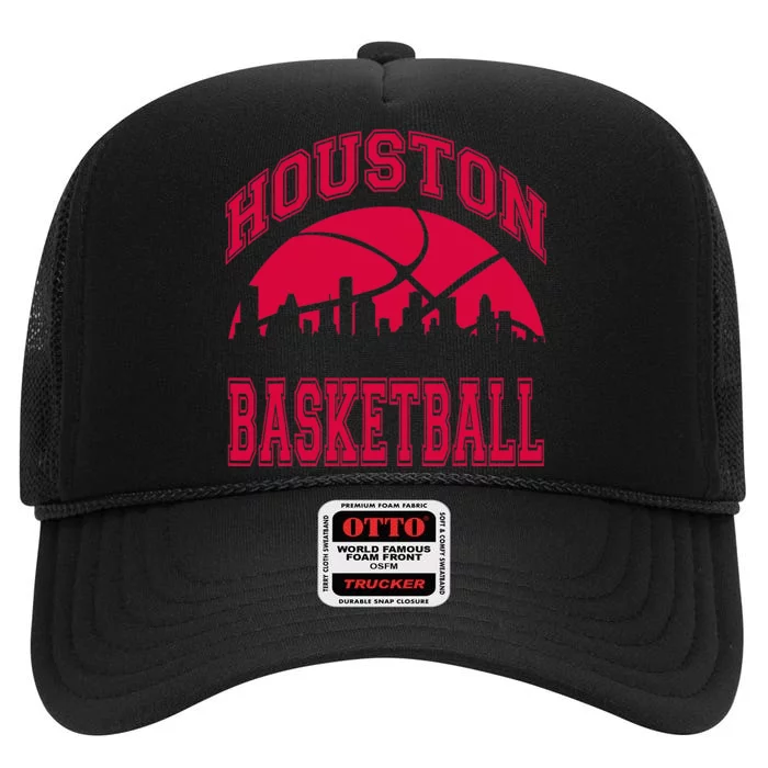 College University Style Houston Texas Basketball Sports Fan High Crown Mesh Trucker Hat