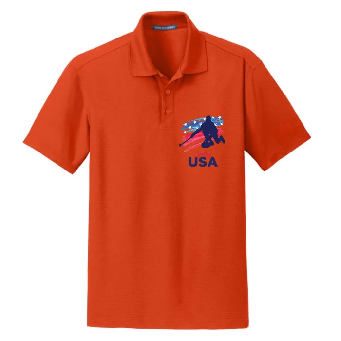 Curling USA Support The USA Flag Curl Clean Dry Zone Grid Performance Polo