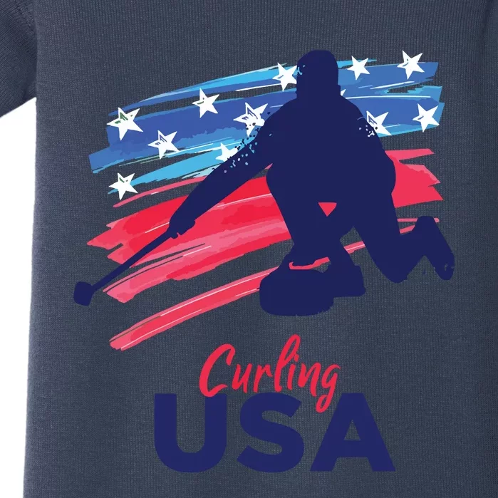 Curling USA Support The USA Flag Curl Clean Baby Bodysuit