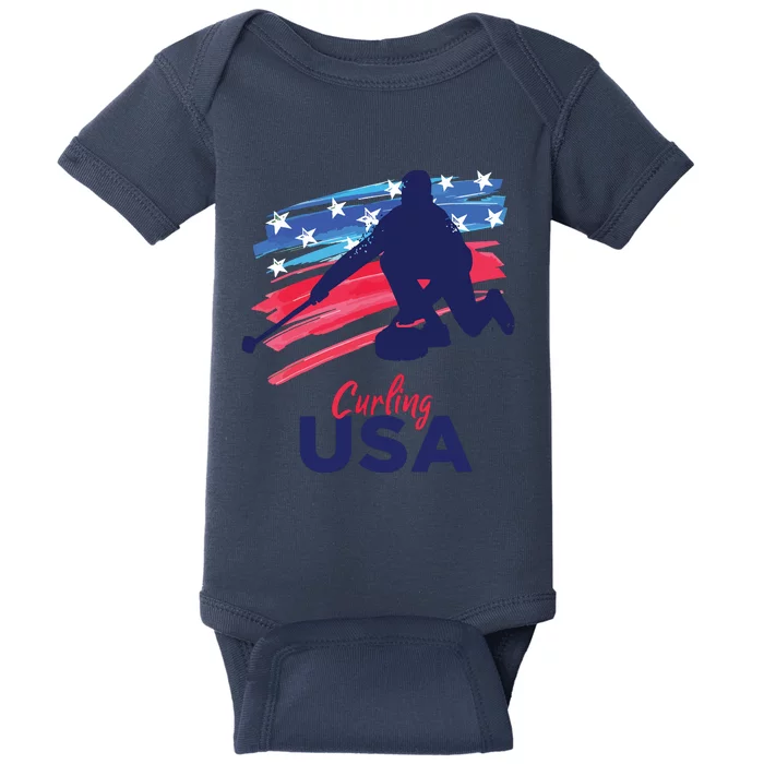 Curling USA Support The USA Flag Curl Clean Baby Bodysuit