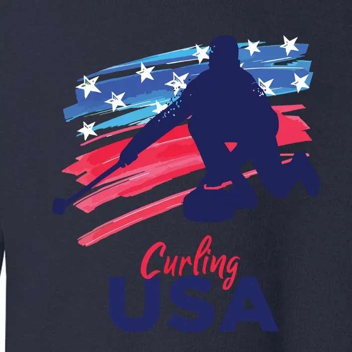 Curling USA Support The USA Flag Curl Clean Toddler Sweatshirt