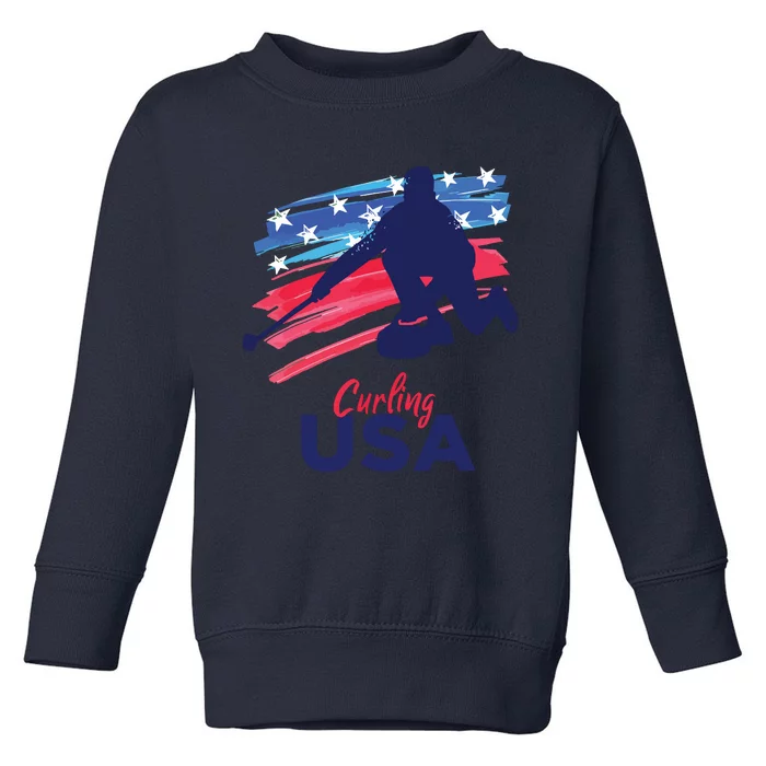 Curling USA Support The USA Flag Curl Clean Toddler Sweatshirt