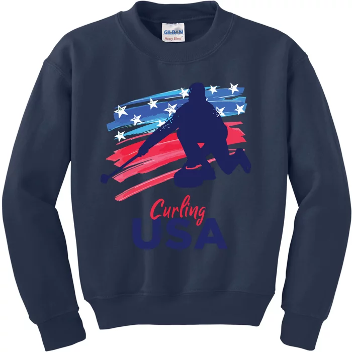 Curling USA Support The USA Flag Curl Clean Kids Sweatshirt