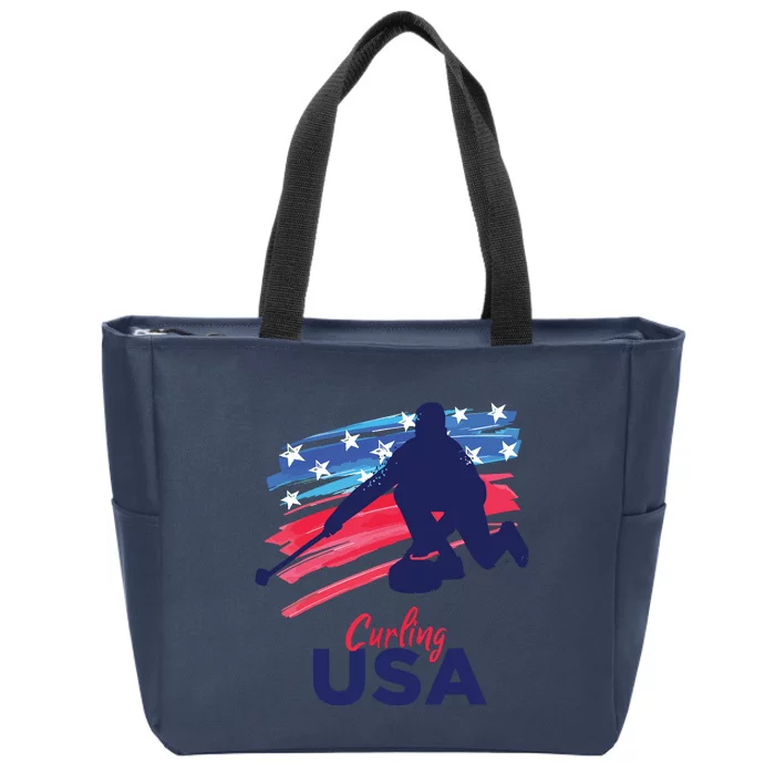 Curling USA Support The USA Flag Curl Clean Zip Tote Bag