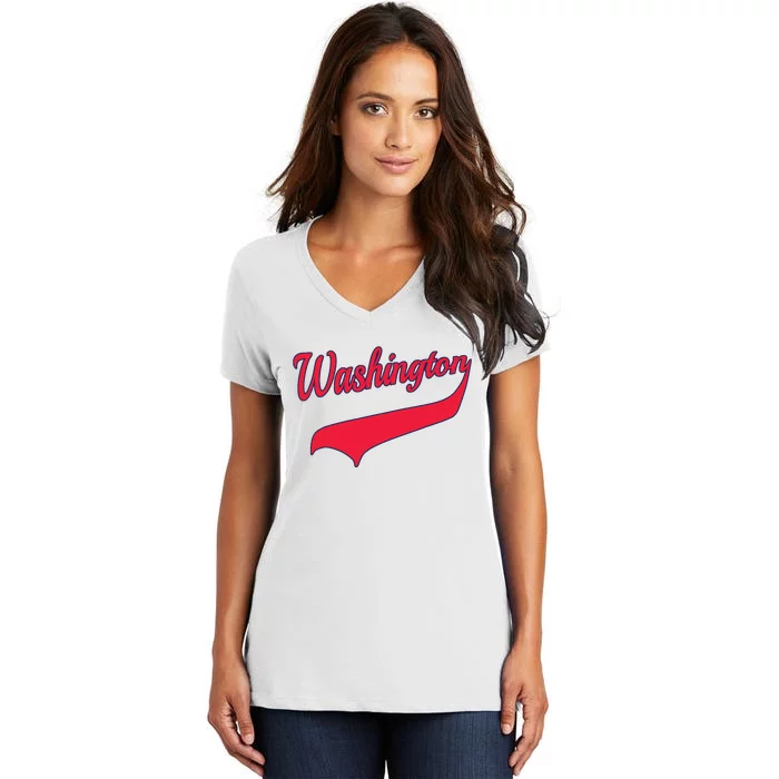 College University Style Washington National Baseball Sport Women's V-Neck T-Shirt