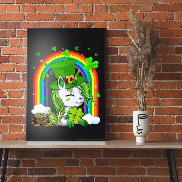 Cute Unicorn St Patrick's Day Green Shamrocks Irish Poster