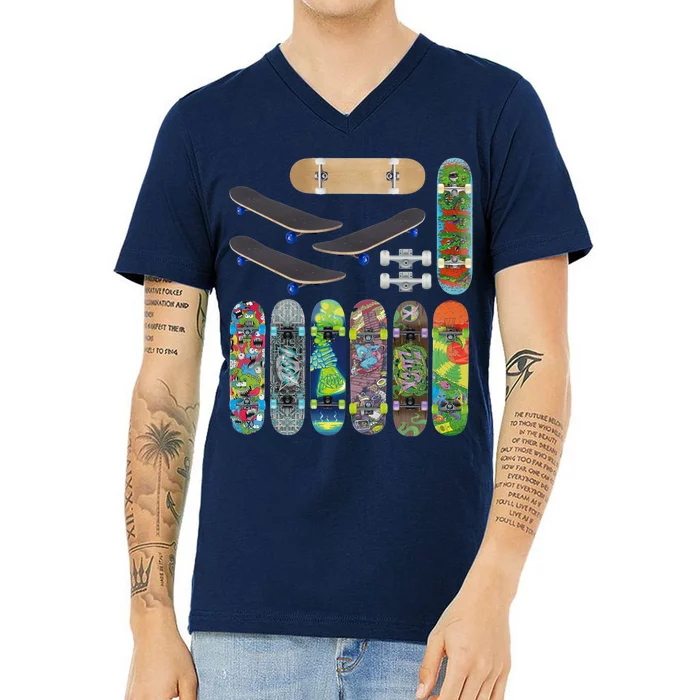 Cool Unique Skateboards Design Mash Up V-Neck T-Shirt