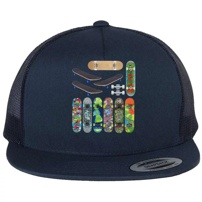 Cool Unique Skateboards Design Mash Up Flat Bill Trucker Hat