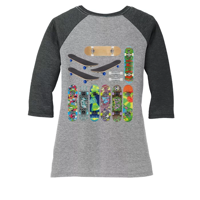 Cool Unique Skateboards Design Mash Up Women's Tri-Blend 3/4-Sleeve Raglan Shirt