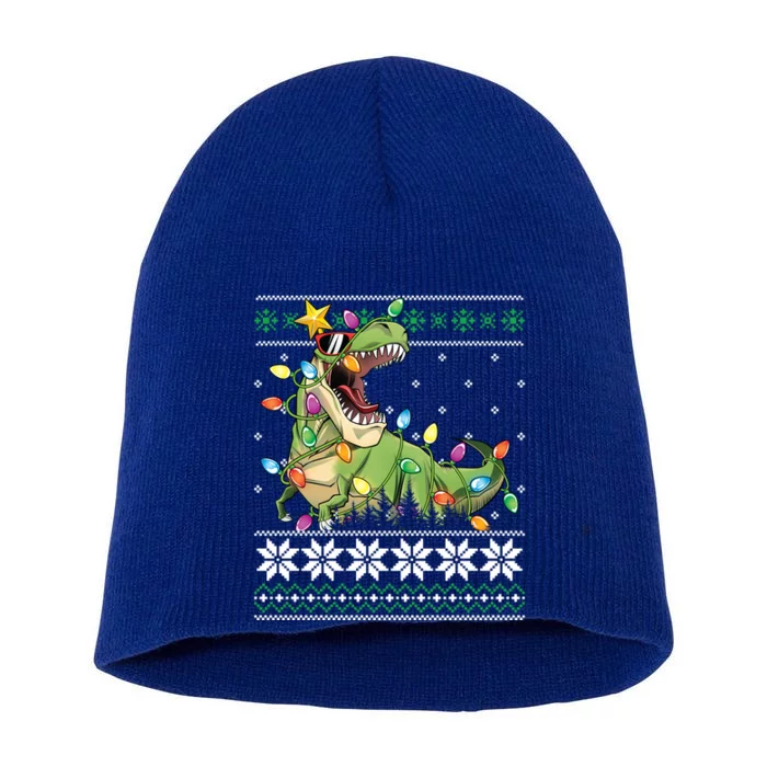 Christmas Ugly Sweater Tree Rex Funny Dinosaur Gift Short Acrylic Beanie