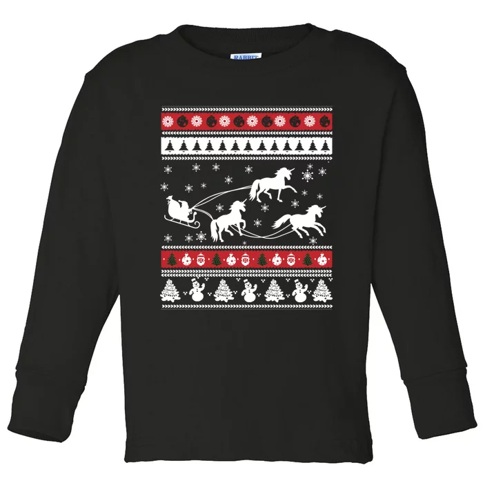 Christmas Unicorn SantaS Sled Ugly Toddler Long Sleeve Shirt