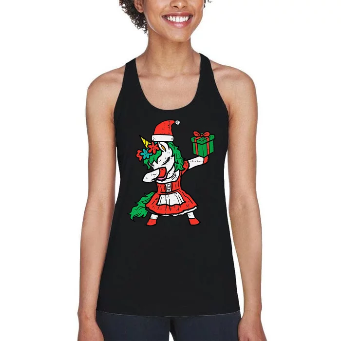 Christmas Unicorn Santa Dab Cute Xmas Women's Racerback Tank