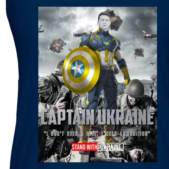 Captain Ukraine Stand With Zelenskyy I Dont Need A Ride Ammo Army Ladies Essential Flowy Tank