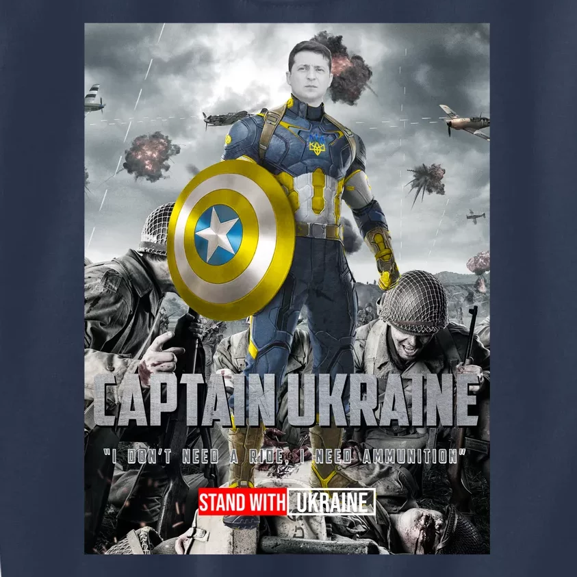 Captain Ukraine Stand With Zelenskyy I Dont Need A Ride Ammo Army Kids Sweatshirt