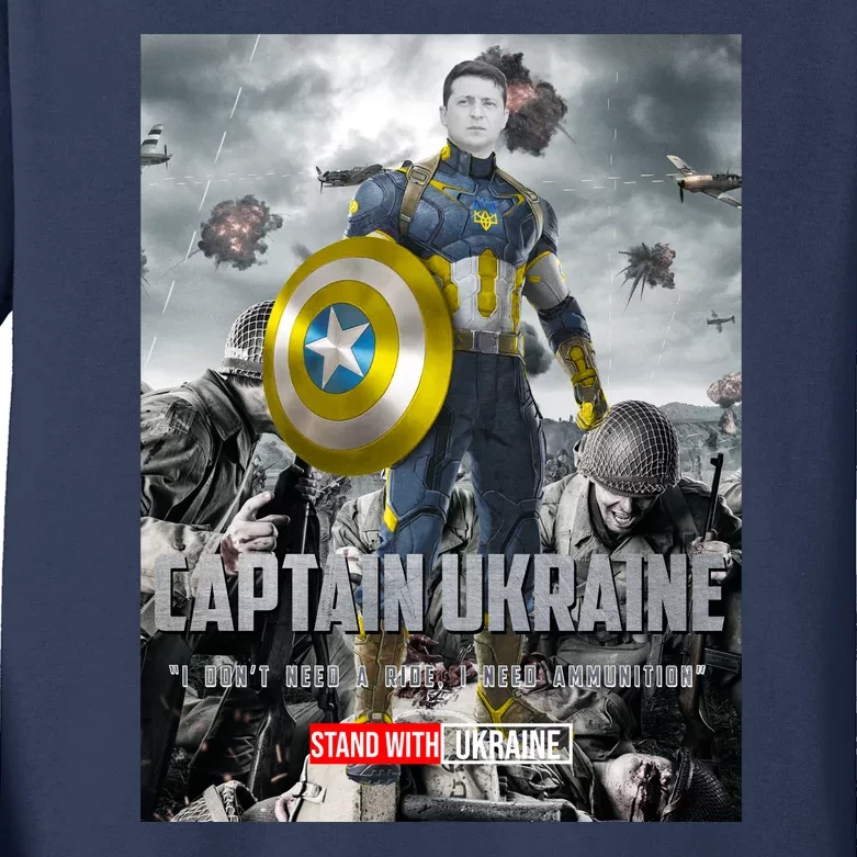 Captain Ukraine Stand With Zelenskyy I Dont Need A Ride Ammo Army Kids Long Sleeve Shirt