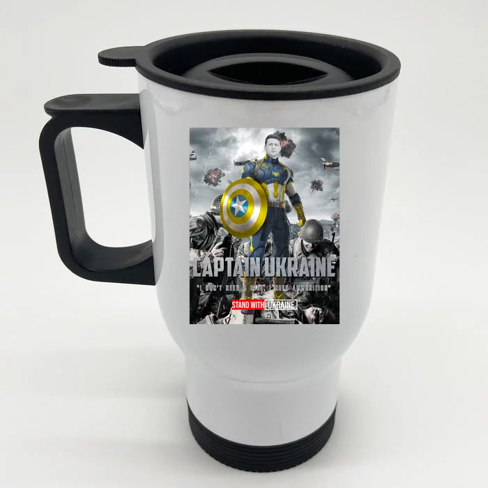 Captain Ukraine Stand With Zelenskyy I Dont Need A Ride Ammo Army Front & Back Stainless Steel Travel Mug