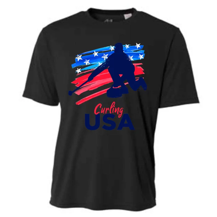 Curling USA Support The Team USA Flag Curl Clean Cooling Performance Crew T-Shirt